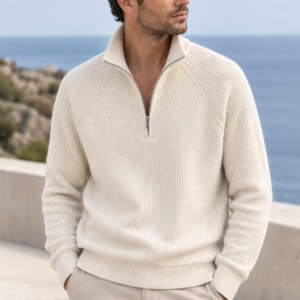 Five Ever Pull Homme Col Montant Zippé en Maille Côtelée – Élégant et Moderne – La Nuova Vita