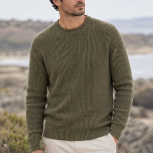 Five Ever Pull Homme en Maille Côtelée Col Rond Kaki – Élégant et Intemporel – La Nuova Vita